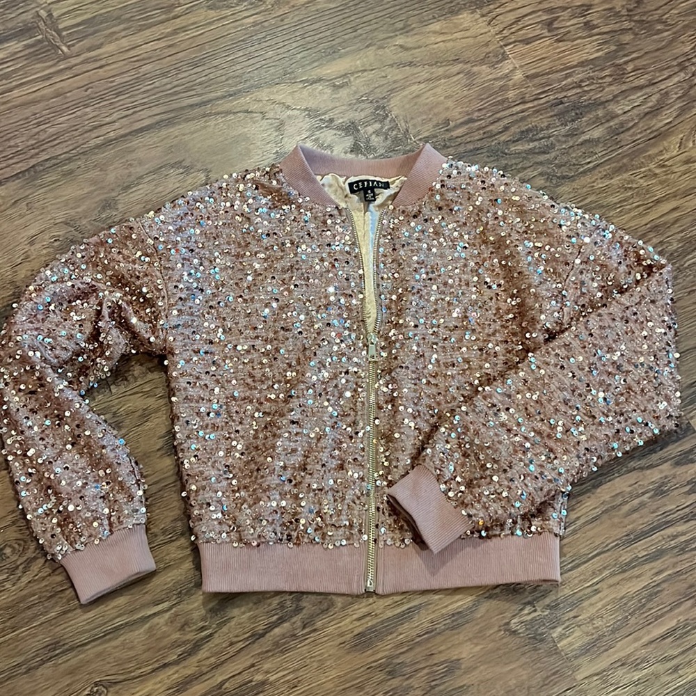 Rose Gold Sequin Bomber Jacket Small